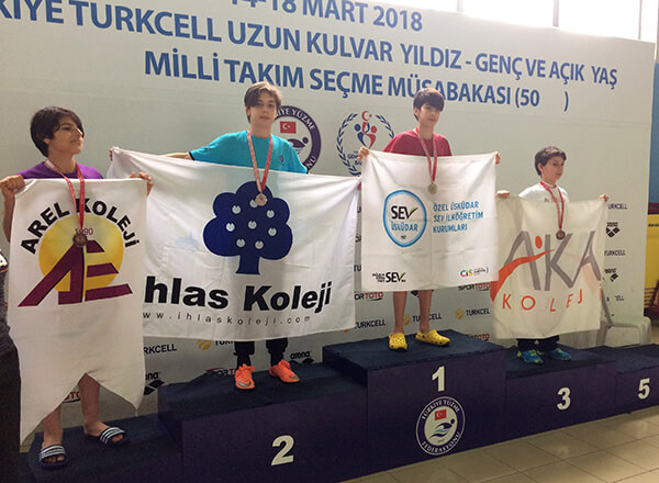 Özel Marmara Evleri İhlas Ortaokulu öğrencisi Bera Kayra Sarıkaya İstanbul Okullar Arası Yüzme İl Şampiyonluğu müsabakalarında üç ikincilik bir de üçüncülük elde etti.
